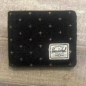 Herschel Supply Company Black Wallet with Gold Cross Accent